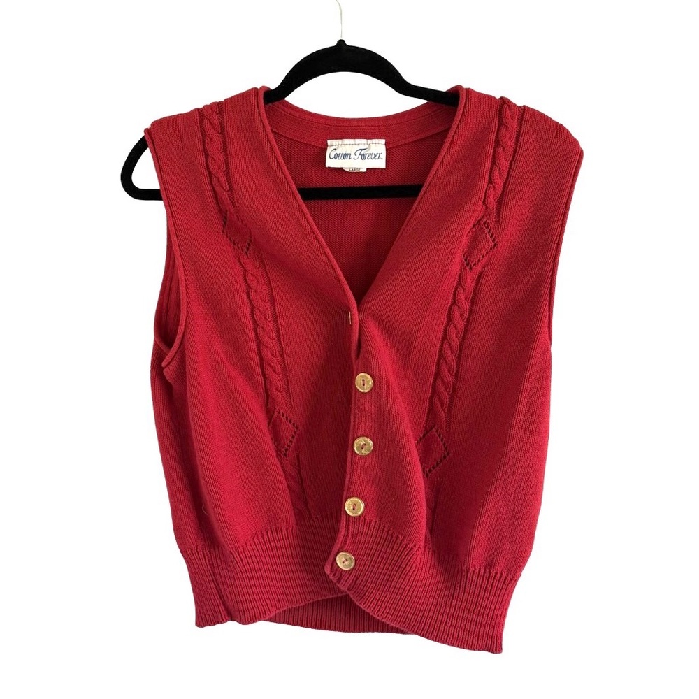 Cotton Forever Red Button Front Sweater Vest